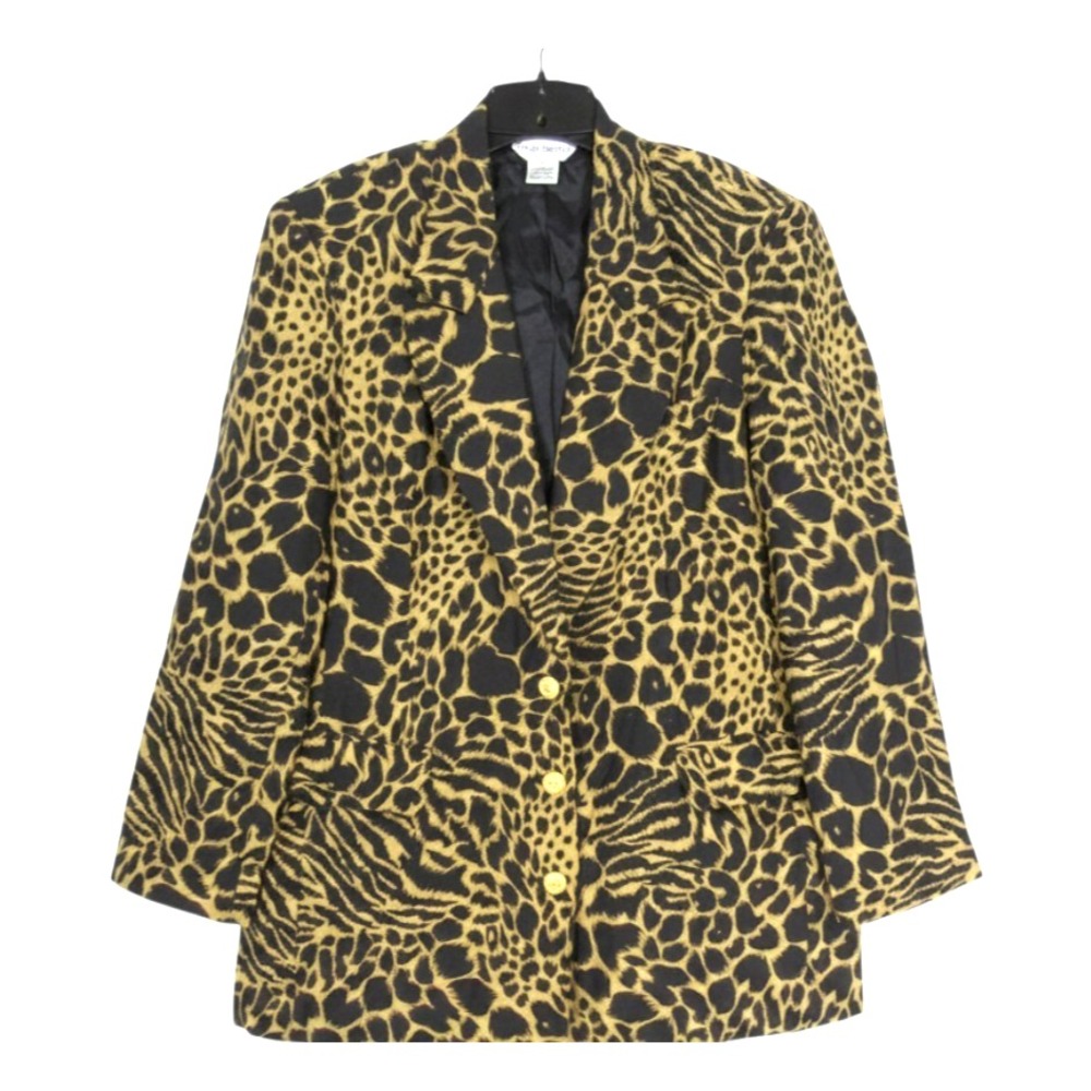 Vtg PAOLO SANTINI Brown/Black Leopard Button SILK Flap Pocket Blazer Jacket 12